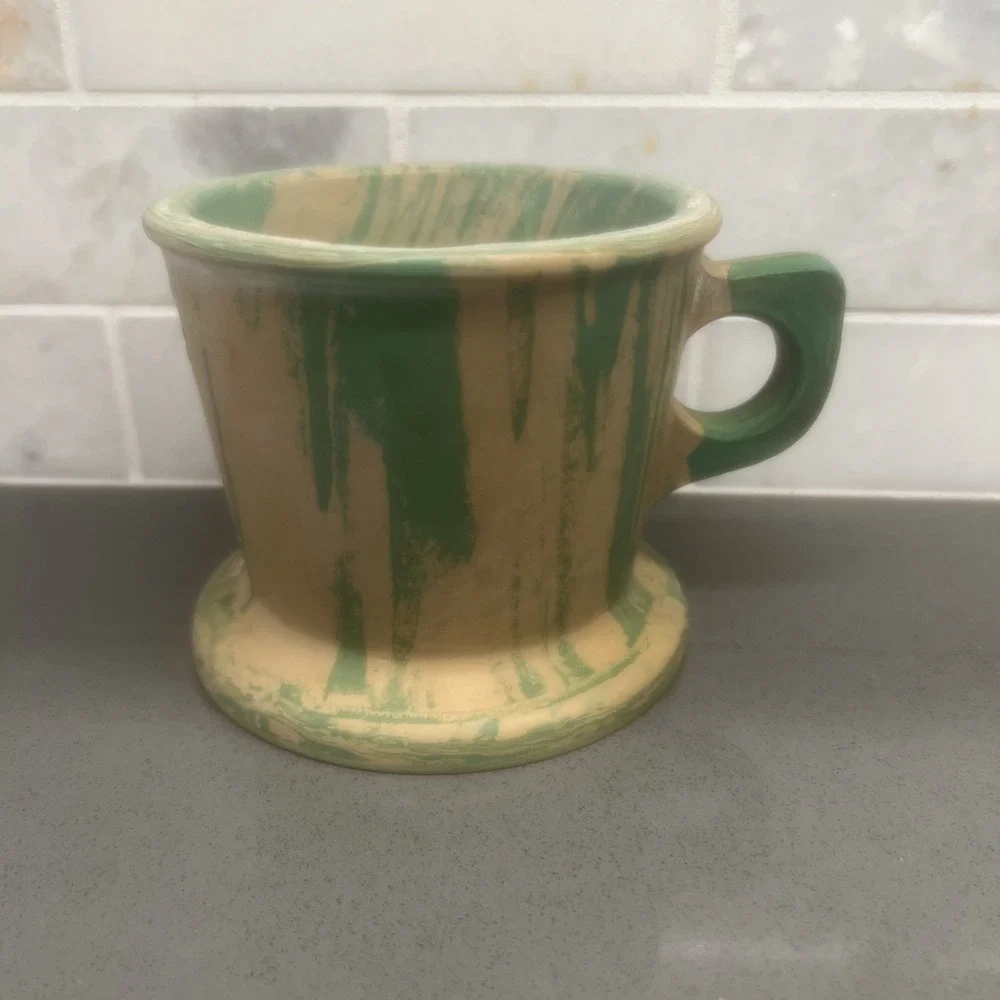 FLINN'S ANTIQUE LARGE MARBLED GREEN HARD RUBBER SHAVING MUG OMAHA NEBRASKA #4